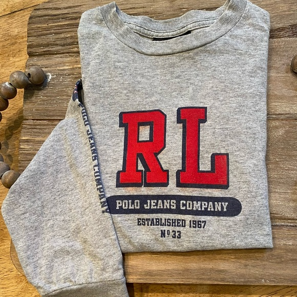 Vintage Polo Jeans Co by Ralph Lauren‎ Boy’s Sz 7 Gray Long Sleeve Graphic Shirt - Picture 1 of 12